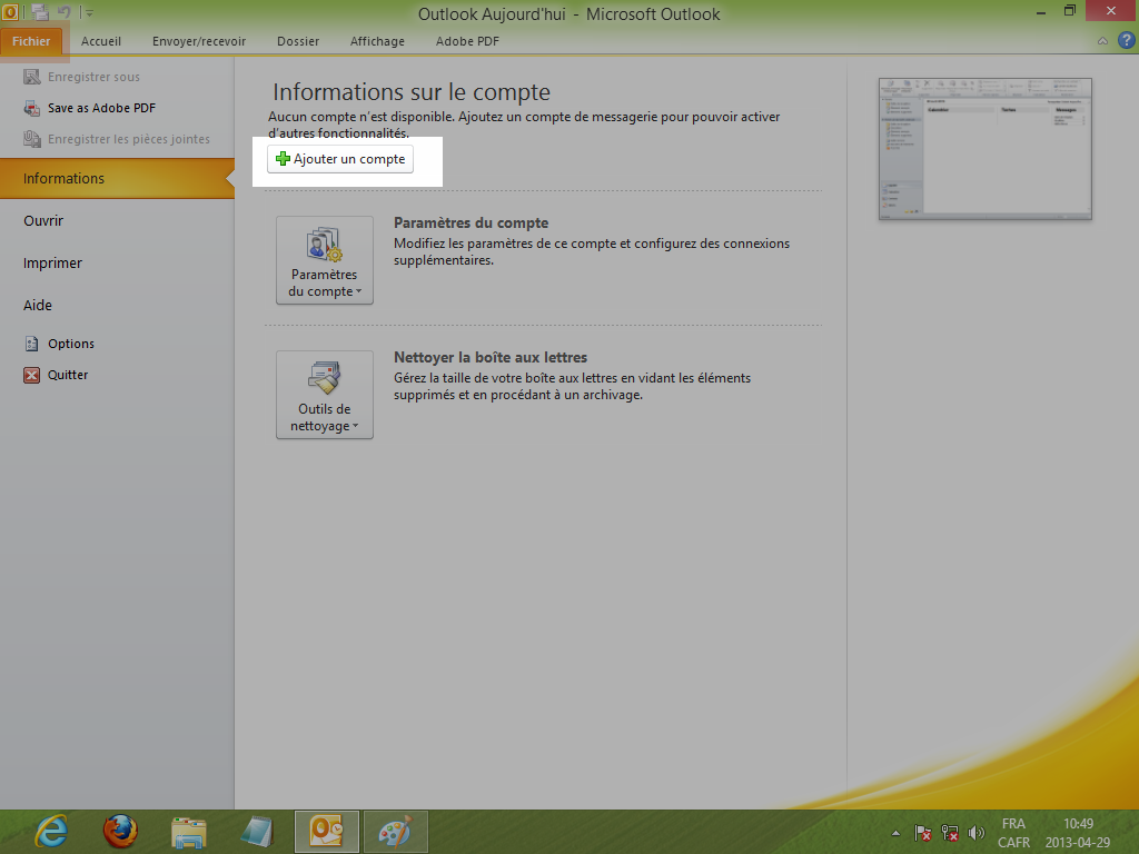 ajouter compte courriel - outlook 2010 - outlook 2013