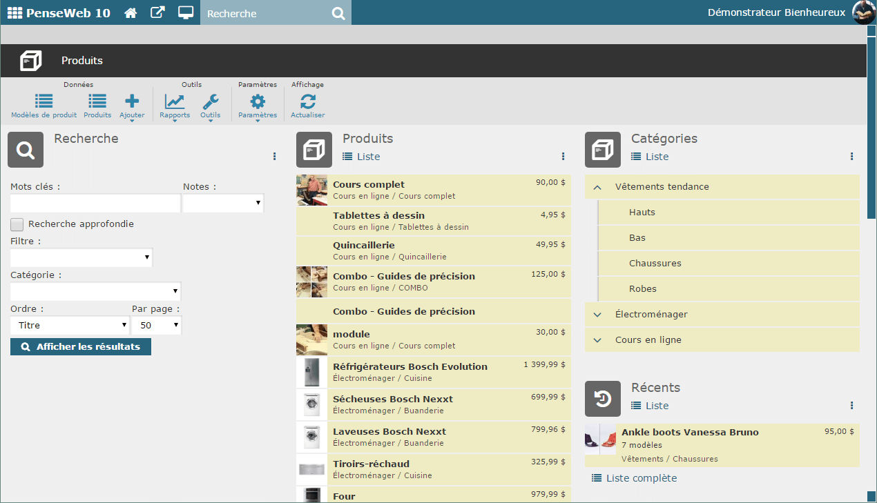 Gestion du catalogue de produits pour la vente en ligne